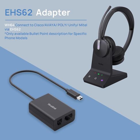 محول EHS62 وسماعة رأس WH64 أحادية، متوافقة مع هاتف مكتب Cisco/Avaya/Poly/Grandstream in Saudi Arabia