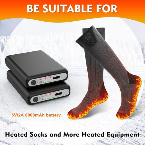 2Pack 5V2A 8000mAh Rechargeable Batteries for Heated Socks Spare Battery,4 Heating Settings Replacement Large Capacity Battery in Kuwait