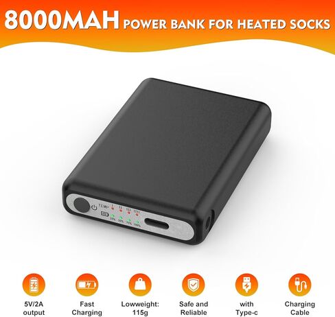 2Pack 5V2A 8000mAh Rechargeable Batteries for Heated Socks Spare Battery,4 Heating Settings Replacement Large Capacity Battery in Kuwait