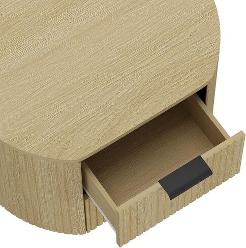 Manhattan Comfort Olivia Modern Nightstand with 2 Drawers, Raised Base, Ribbed Texture and Rounded Corners, Bedside End Table for Bedroom or Living Room in Natural Oak Finish and Gold Handles in Kuwait