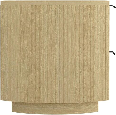 Manhattan Comfort Olivia Modern Nightstand with 2 Drawers, Raised Base, Ribbed Texture and Rounded Corners, Bedside End Table for Bedroom or Living Room in Natural Oak Finish and Gold Handles in Kuwait