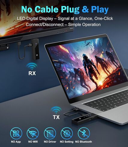 جهاز إرسال واستقبال HDMI لاسلكي مطور 2025 فك تشفير 4K و1080P@60 هرتز، نطاق مزدوج 5G+2.4G، شاشة LED، التوصيل والتشغيل بدون زمن انتقال للفيديو والصوت للمراقبة من الكمبيوتر/صندوق التلفزيون/جهاز العرض in Kuwait