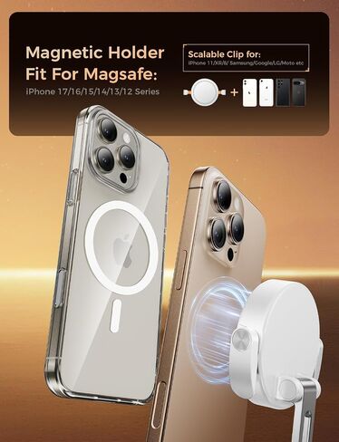 MAGIC JOHN for MagSafe Car Mount [20 N55 Magnets & Clip Arm] 360° Adjustable Magnetic Phone Holder for Car Phone Holder Mount Holders Cell Phone Holders for Your Car Accessories for iPhone 17 Promax ﻿ in Saudi Arabia