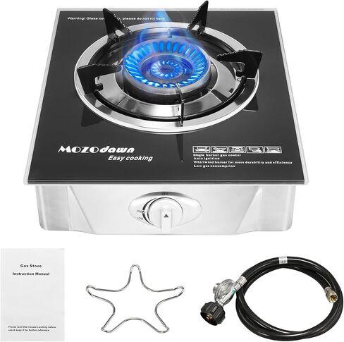 Single Burner Propane Stove 15000 BTU, Portable Gas Propane Stove 1 Burner, Camping Stove Propane with LPG Adapter Hose for Indoor and Outdoor Kitchen Cooking in Saudi Arabia