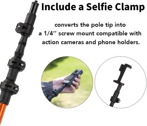 Selfie Trekking Pole – Ultralight 7075 Aluminum Hiking Poles with Built-in 1/4" Mount, Selfie Clamp, Tripod & Camera Kit – Adjustable Flip-Lock Walking Stick for Men & Women in Kuwait