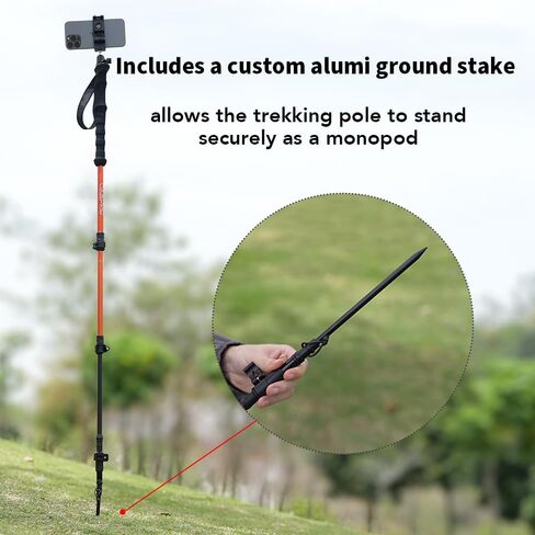 Selfie Trekking Pole – Ultralight 7075 Aluminum Hiking Poles with Built-in 1/4" Mount, Selfie Clamp, Tripod & Camera Kit – Adjustable Flip-Lock Walking Stick for Men & Women in Kuwait