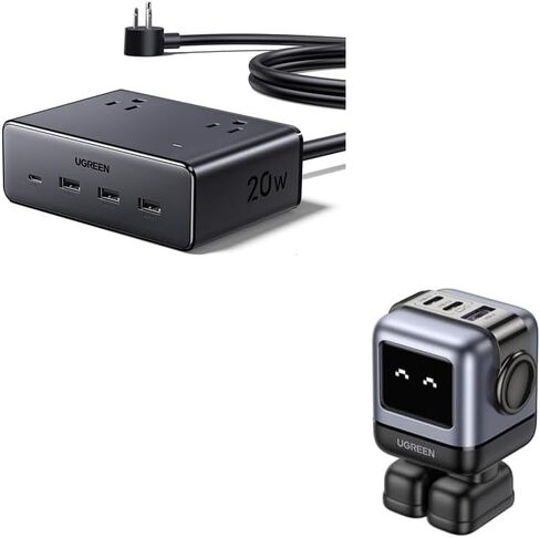 شاحن سريع UGREEN 65W GaN USB-C + حزمة شريط طاقة 8 في 1 USB-C - شاحن جداري للسفر بثلاثة منافذ و4 تيار متردد + شريط طاقة USB لسطح المكتب/السفر لأجهزة الكمبيوتر المحمول والهاتف والكمبيوتر اللوحي in Saudi Arabia