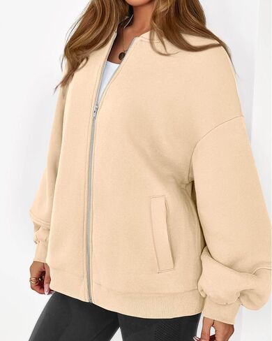 KIRUNDO Womens Fall Fashion 2025 Oversized Zip Up Sweatshirt Jackets Casual Long Sleeve Bomber Outerwear Winter Outfits in Saudi Arabia