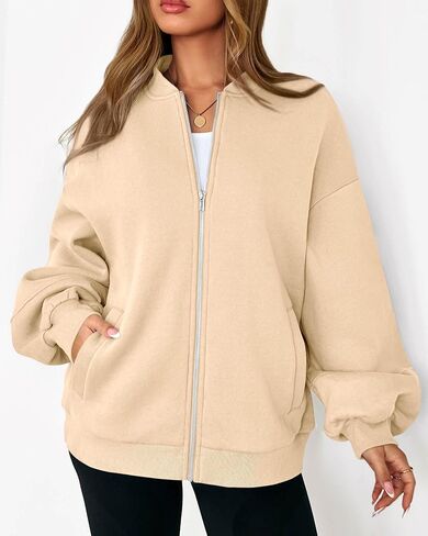 KIRUNDO Womens Fall Fashion 2025 Oversized Zip Up Sweatshirt Jackets Casual Long Sleeve Bomber Outerwear Winter Outfits in Saudi Arabia