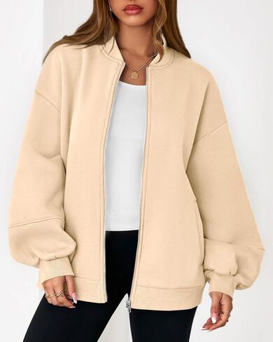 KIRUNDO Womens Fall Fashion 2025 Oversized Zip Up Sweatshirt Jackets Casual Long Sleeve Bomber Outerwear Winter Outfits in Saudi Arabia