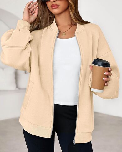 KIRUNDO Womens Fall Fashion 2025 Oversized Zip Up Sweatshirt Jackets Casual Long Sleeve Bomber Outerwear Winter Outfits in Saudi Arabia