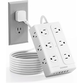 قطاع الطاقة الواقي من زيادة التيار - 12 منفذًا (1850 وات/15 أمبير) 6 منافذ USB (2 USB C، سلك تمديد قابس مسطح بطول 6 أقدام، موسع منافذ توصيل متعدد مثبت على الحائط، ETL مدرج للمنزل وغرفة النوم in Kuwait