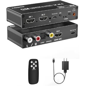 HDMI Switch eARC Audio Extractor، 4K@60hz HDMI Audio Splitter مع جهاز تحكم عن بعد، يدعم 7.1 قناة صوتية/بصرية Toslink SPDIF/محول محوري HDR (أسود) in Kuwait