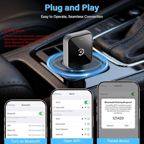 محول CarPlay لاسلكي صغير، محول ترقية 2025 للسيارات مع Apple Carplay سلكي مدمج، التوصيل والتشغيل، اتصال سريع ومستقر، لهاتف iPhone in Kuwait