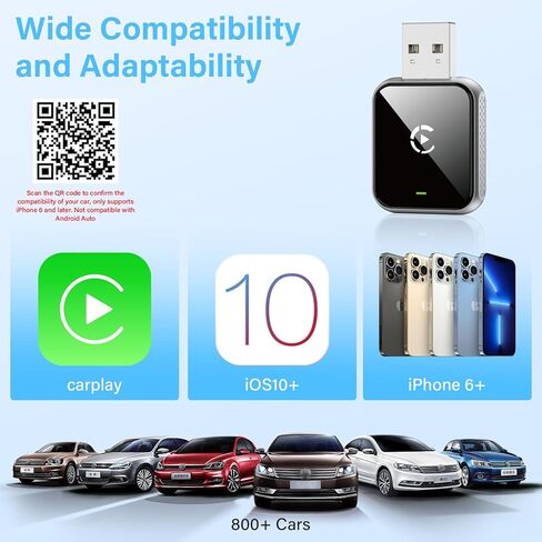 محول CarPlay لاسلكي صغير، محول ترقية 2025 للسيارات مع Apple Carplay سلكي مدمج، التوصيل والتشغيل، اتصال سريع ومستقر، لهاتف iPhone in Kuwait