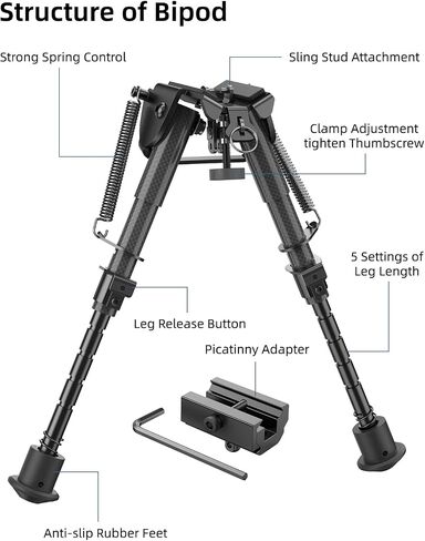 EZshoot بندقية من ألياف الكربون Bipod، 6-9 بوصة، محول السكك الحديدية Picatinny in Kuwait
