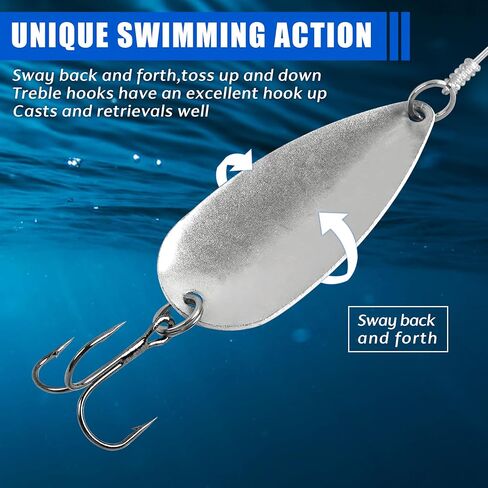 5pcs Fishing Spoons, Metal Jigging Casting Lure Trolling Spoon with Treble Hook for Tuna Salmon Bass Walleye Trout Saltwater Freshwater Fishing with Tackle Box in Saudi Arabia