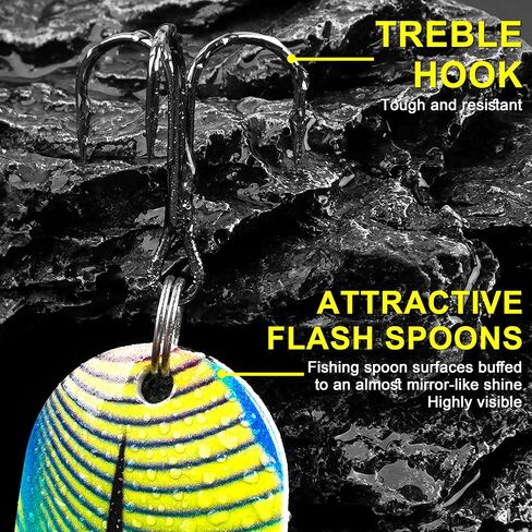 5pcs Fishing Spoons, Metal Jigging Casting Lure Trolling Spoon with Treble Hook for Tuna Salmon Bass Walleye Trout Saltwater Freshwater Fishing with Tackle Box in Saudi Arabia