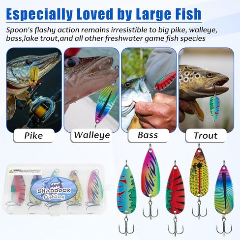 5pcs Fishing Spoons, Metal Jigging Casting Lure Trolling Spoon with Treble Hook for Tuna Salmon Bass Walleye Trout Saltwater Freshwater Fishing with Tackle Box in Saudi Arabia