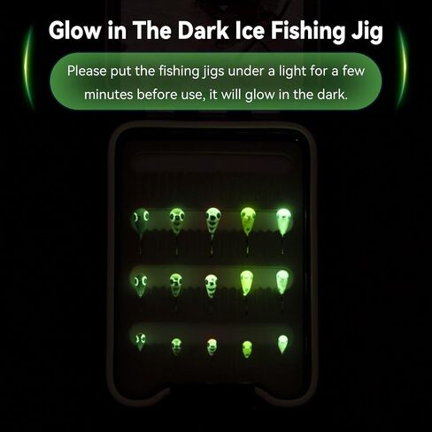 مجموعة أدوات صيد الأسماك على الجليد من التنجستن، 15/21/30/45 قطعة 3.2/4/5/6 مم تتوهج في الظلام مع صندوق معالجة مقاوم للماء على الوجهين - أدوات الصيد/المجثم/الكرابي للمياه الباردة in Saudi Arabia