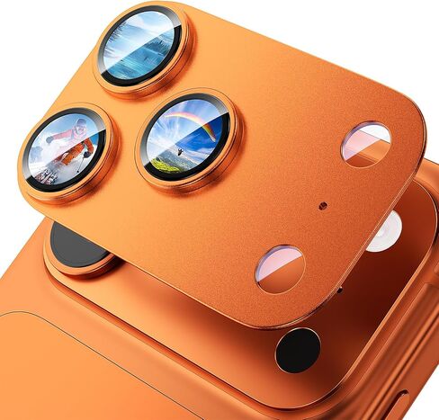 Camera Lens Protector for iPhone 17 Pro Max-Single Piece,Ultra Thin Aluminum Alloy Frame,9H Dual-Strength Glass with 99% AR Light Transmittance,Case Friendly, Orange in Kuwait