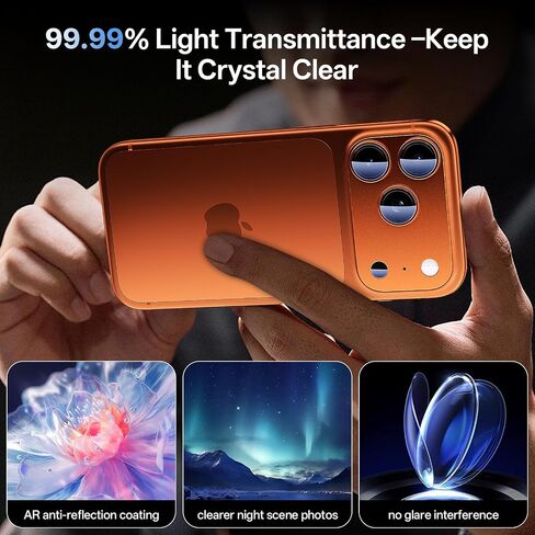 Camera Lens Protector for iPhone 17 Pro Max-Single Piece,Ultra Thin Aluminum Alloy Frame,9H Dual-Strength Glass with 99% AR Light Transmittance,Case Friendly, Orange in Kuwait