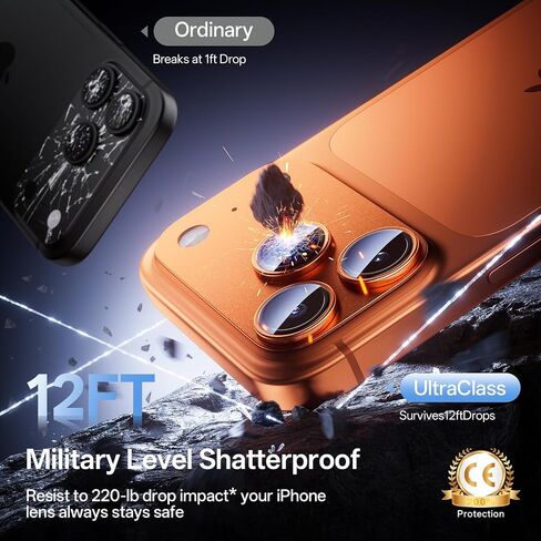 Camera Lens Protector for iPhone 17 Pro Max-Single Piece,Ultra Thin Aluminum Alloy Frame,9H Dual-Strength Glass with 99% AR Light Transmittance,Case Friendly, Orange in Kuwait