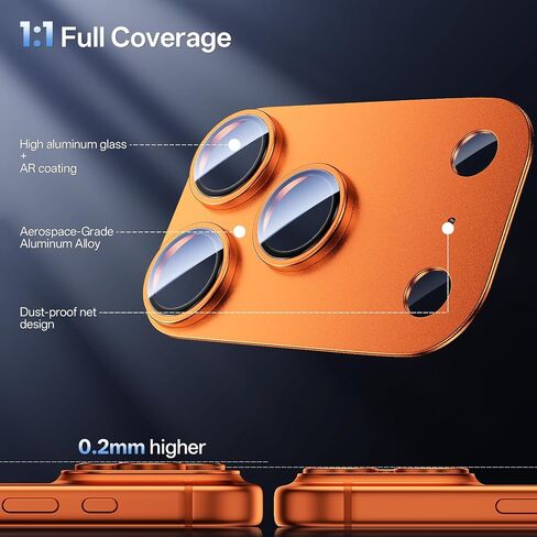 Camera Lens Protector for iPhone 17 Pro Max-Single Piece,Ultra Thin Aluminum Alloy Frame,9H Dual-Strength Glass with 99% AR Light Transmittance,Case Friendly, Orange in Kuwait