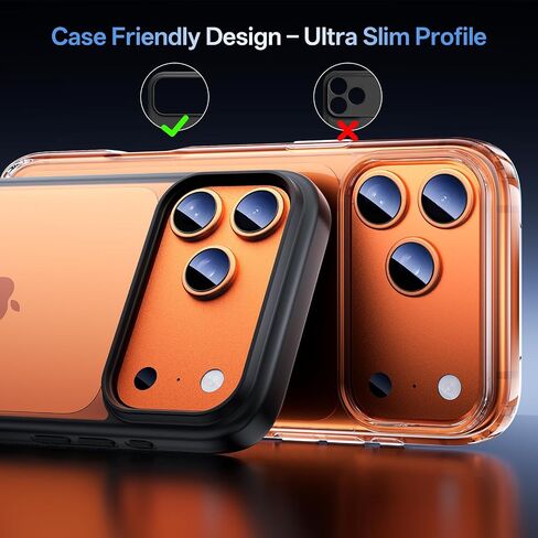 Camera Lens Protector for iPhone 17 Pro Max-Single Piece,Ultra Thin Aluminum Alloy Frame,9H Dual-Strength Glass with 99% AR Light Transmittance,Case Friendly, Orange in Kuwait