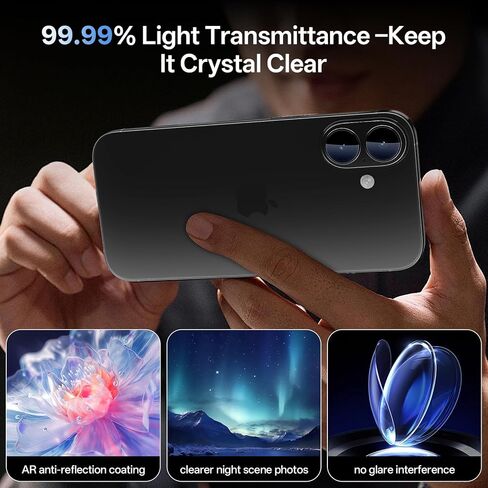 واقي عدسة الكاميرا لهاتف iPhone 17 Pro Max - قطعة واحدة، إطار من سبائك الألومنيوم رفيع للغاية، زجاج مزدوج القوة 9H مع نفاذية ضوء AR بنسبة 99%، صديق للحافظة، برتقالي in Kuwait