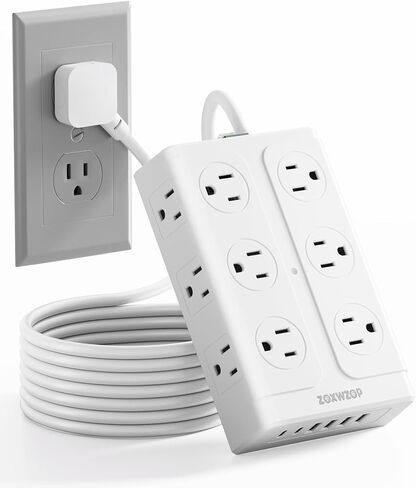 Surge Protector Power Strip - 12 Outlets(1850W/15A) 6 USB Ports（2 USB C, 6FT Flat Plug Extension Cord, Wall Mount Multi Plug Outlet Extender, ETL Listed for Home, Dorm Room in Saudi Arabia