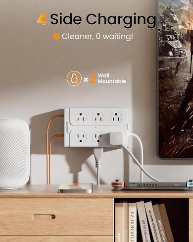Surge Protector Power Strip - 12 Outlets(1850W/15A) 6 USB Ports（2 USB C, 6FT Flat Plug Extension Cord, Wall Mount Multi Plug Outlet Extender, ETL Listed for Home, Dorm Room in Saudi Arabia