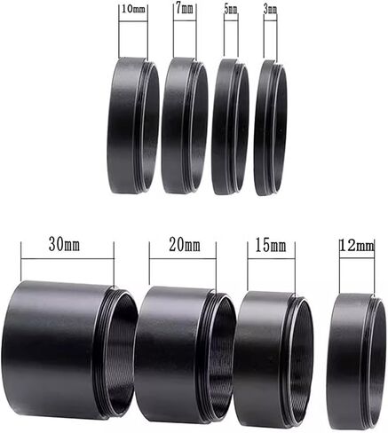 أنبوب تمديد سبيكة 8 قطع M48x0.75 تركيب متنوع الطول 3/5/7/10/12/15/20/30 مم للاستخدام الفلكي حلقات تمديد متعددة الحجم للعدسة in Kuwait