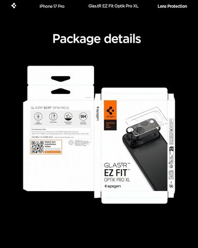 واقي شاشة لعدسة الكاميرا من Spigen [GlasTR EZ Fit Optik Pro XL] مصمم لهاتف iPhone 17 Pro [صديق للحافظة] - فضي [عبوة واحدة] in Saudi Arabia