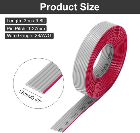 Generic 28AWG IDC سلك كابل الشريط المسطح 3 متر/9.8ft طول 1.27 مللي متر الملعب 10 دبوس رمادي لتوصيل JTAG/ISP in Saudi Arabia
