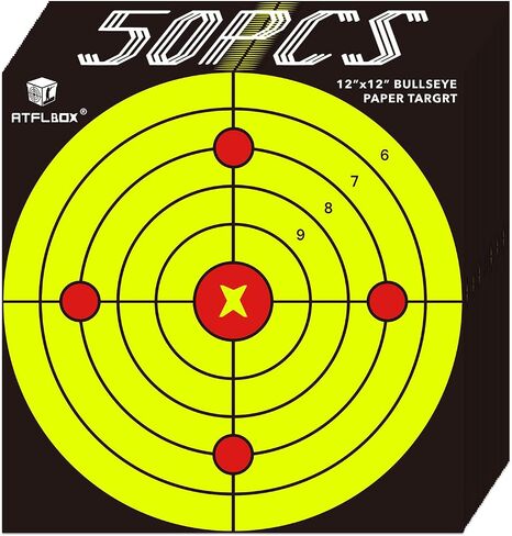 Atflbox Bullseye Paper Shooting Target for The Range, 12x12 Inch High Visibility Target Paper for Indoor and Outdoor Shooting Practice, Suitable for Handgun, Pistol, Rifle, Pellet in Saudi Arabia