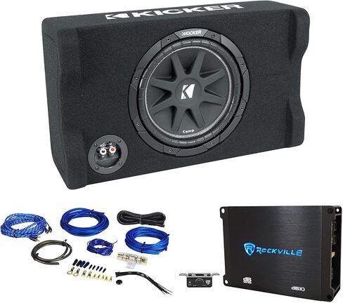 KICKER 48CDF104 Comp12 10" 300w Down Firing Car Subwoofer+Mono Amplifier+Amp Kit in Saudi Arabia