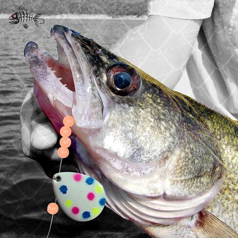 أداة صيد الأسماك على شكل عظمة السمكة المتوهجة من شركة Walleye Spinner - شفرات تسخير الزاحف الدودية لصيد أسماك العين رمادية فاتحة اللون خطافات الطعم الحي طُعم التصيد في المياه العذبة in Kuwait