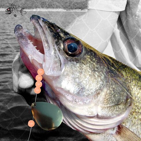 أداة صيد الأسماك على شكل عظمة السمكة المتوهجة من شركة Walleye Spinner - شفرات تسخير الزاحف الدودية لصيد أسماك العين رمادية فاتحة اللون خطافات الطعم الحي طُعم التصيد في المياه العذبة in Kuwait