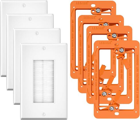 Brush Wall Plate with Mounting Bracket, 4 Pack Cable Pass Through Decorator Cover for Low Voltage Wires, Single Gang Cord Hider for TV Home Theater System, Orange in Saudi Arabia