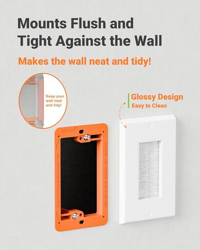 Brush Wall Plate with Mounting Bracket, 4 Pack Cable Pass Through Decorator Cover for Low Voltage Wires, Single Gang Cord Hider for TV Home Theater System, Orange in Saudi Arabia