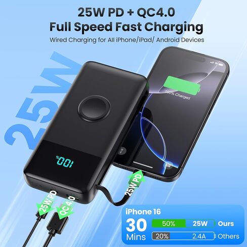 Portable Charger 40800mAh for iPhone with Built-in Cable and iWatch Charger, 25W PD Fast Charging USB C Power Bank,Travel Camping Essentials Battery Pack for iPhone 17/16/15/14/13,Android,Apple Watch in Saudi Arabia