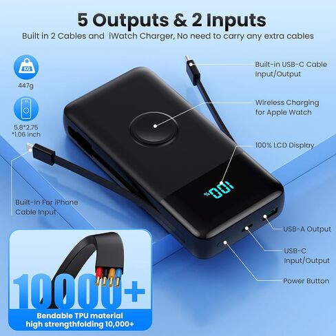 Portable Charger 40800mAh for iPhone with Built-in Cable and iWatch Charger, 25W PD Fast Charging USB C Power Bank,Travel Camping Essentials Battery Pack for iPhone 17/16/15/14/13,Android,Apple Watch in Saudi Arabia