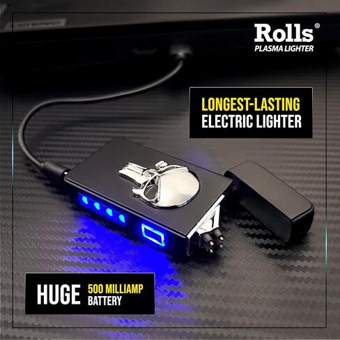 Rolls Electric Lighter - Gifts for Men - Cool Lighters - Electric Lighters Rechargeable - Mens Gifts - Skull Lighter - Birthday Gifts for Men - Stocking Stuffers - (Black Skull) in Saudi Arabia