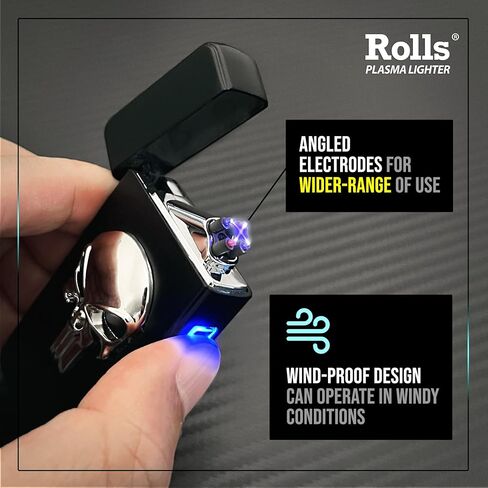 Rolls Electric Lighter - Gifts for Men - Cool Lighters - Electric Lighters Rechargeable - Mens Gifts - Skull Lighter - Birthday Gifts for Men - Stocking Stuffers - (Black Skull) in Saudi Arabia