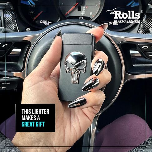 Rolls Electric Lighter - Gifts for Men - Cool Lighters - Electric Lighters Rechargeable - Mens Gifts - Skull Lighter - Birthday Gifts for Men - Stocking Stuffers - (Black Skull) in Saudi Arabia