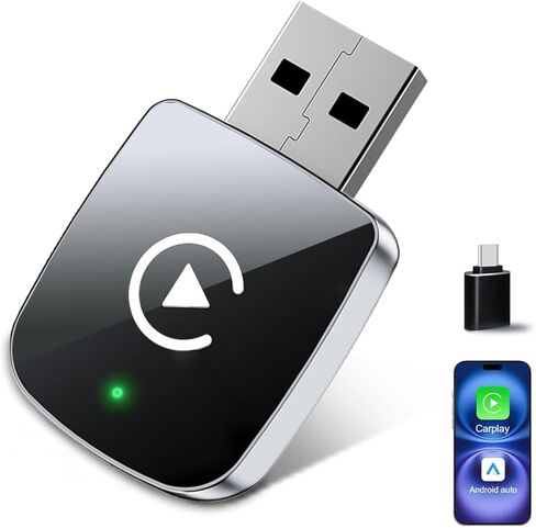 2026 ترقية محول CarPlay اللاسلكي لهاتف iPhone، 2 في 1 لمحول Apple Carplay وAndroid Auto، تحويل سلكي إلى لاسلكي، توصيل وتشغيل Mini CarPlay USB إلى USB-C/Type-C، تحكم ثابت وبدون تأخير in Kuwait