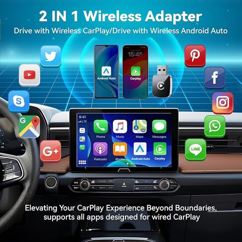 2026 ترقية محول CarPlay اللاسلكي لهاتف iPhone، 2 في 1 لمحول Apple Carplay وAndroid Auto، تحويل سلكي إلى لاسلكي، توصيل وتشغيل Mini CarPlay USB إلى USB-C/Type-C، تحكم ثابت وبدون تأخير in Kuwait