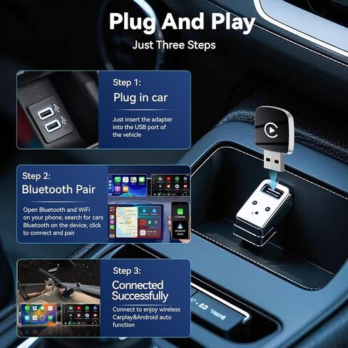 2026 ترقية محول CarPlay اللاسلكي لهاتف iPhone، 2 في 1 لمحول Apple Carplay وAndroid Auto، تحويل سلكي إلى لاسلكي، توصيل وتشغيل Mini CarPlay USB إلى USB-C/Type-C، تحكم ثابت وبدون تأخير in Kuwait