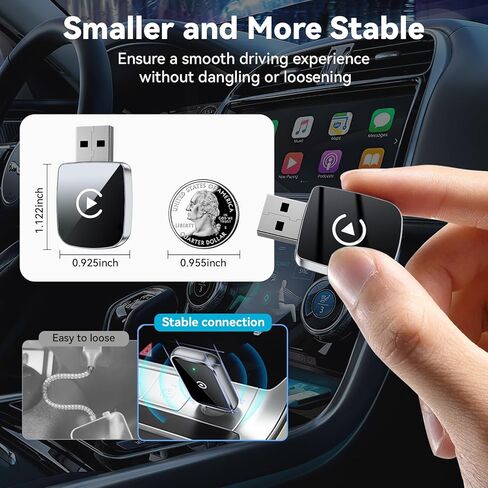 2026 ترقية محول CarPlay اللاسلكي لهاتف iPhone، 2 في 1 لمحول Apple Carplay وAndroid Auto، تحويل سلكي إلى لاسلكي، توصيل وتشغيل Mini CarPlay USB إلى USB-C/Type-C، تحكم ثابت وبدون تأخير in Kuwait